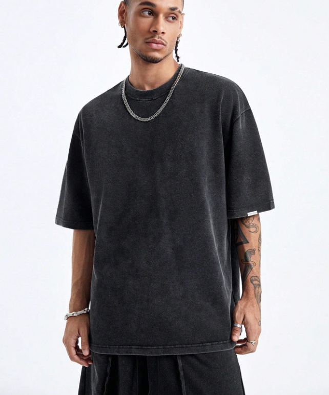Oversized Acid Wash T-Shirt - Black