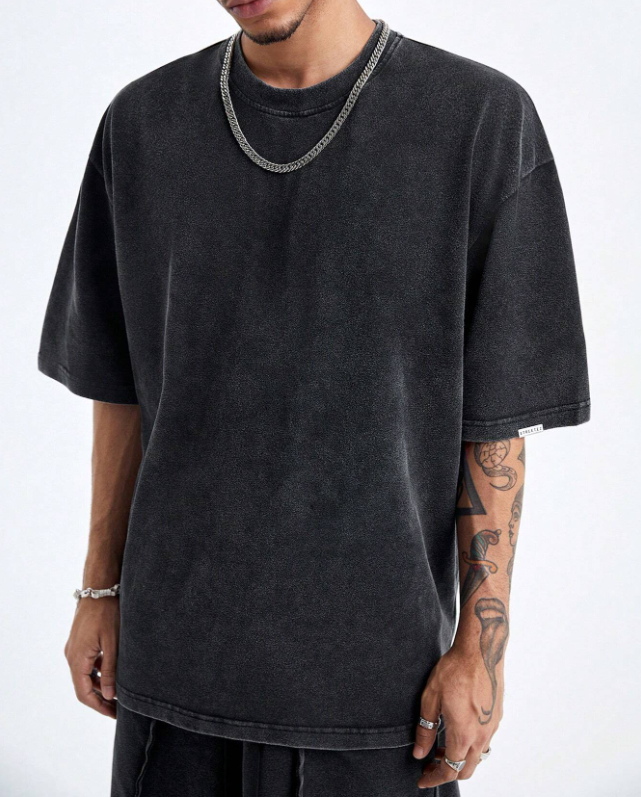 Oversized Acid Wash T-Shirt - Black