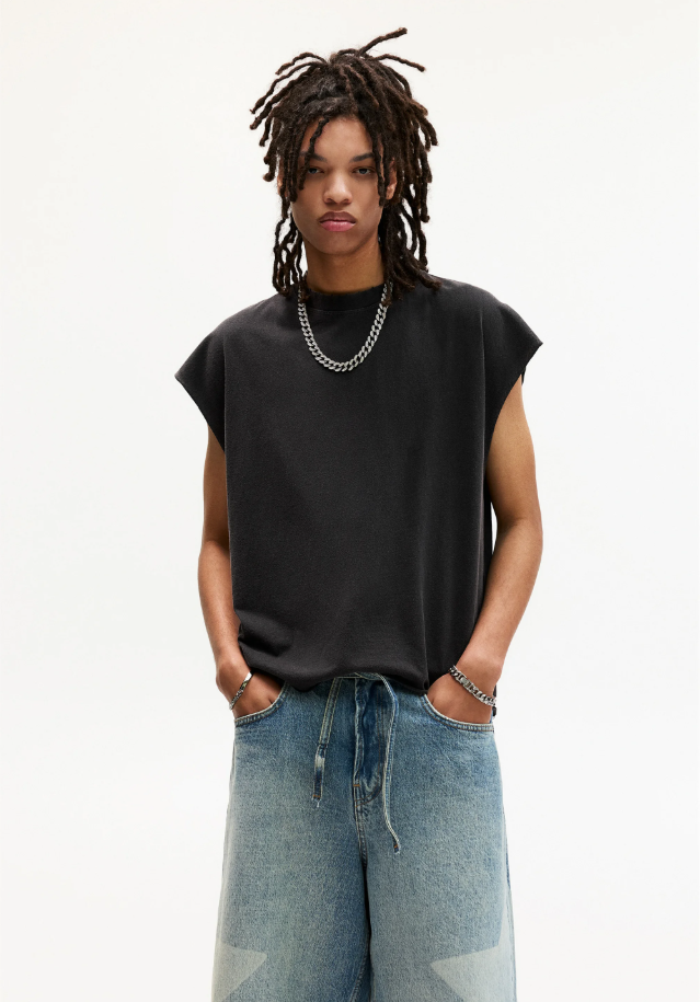 Oversized Acid Wash Vest - Black
